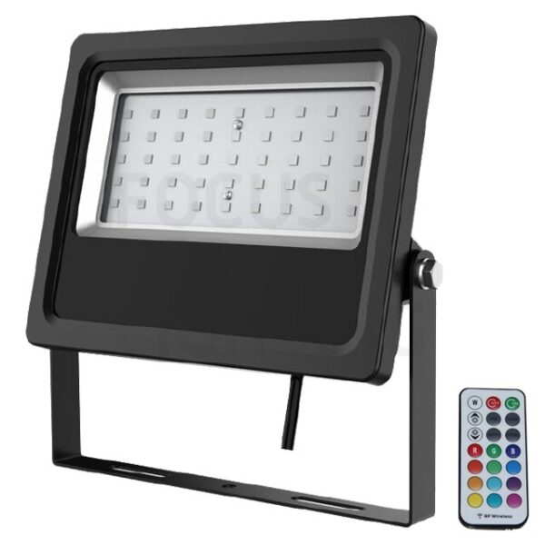 Black-RF RGB led floodlight 30W incl. remote RF (radiographic) Black housing IP65
