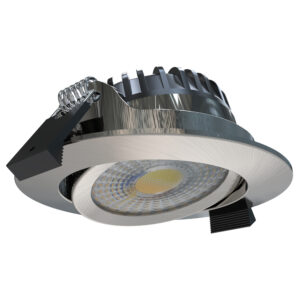 Brushed silver Led spot 3CCT 6W 2700K-3000-4000K 600Lm CRI>90 PF>0,85 Ref:60g TRIAC dimmable Flash-Free + cablebox Ø82x27mm Cut out: Ø68mm IP44