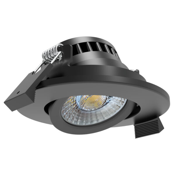 Black Led spot 3CCT+powerswitch 5W/7W 2700K-2850-3000K 500/700Lm CRI>90 PF>0,90 Ref:38g TRIAC dimmable Flash-Free + Fastconnect cablebox Ø88x30mm Cut out: Ø70mm IP65