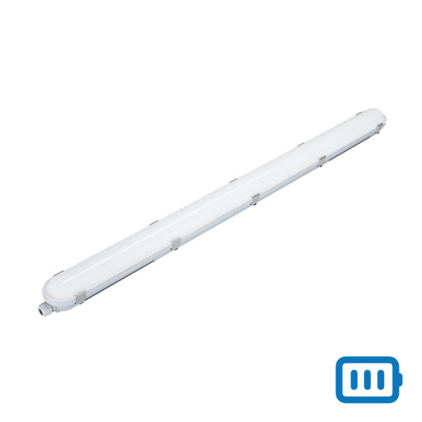 EMG 3CCT led batten 20/26/30/36W 3000-6000K 150Lm/w(@4000K) PF>0,95 CRI>80 °115 refl. PC-housing IP65 IK08 Philips Xitanium Flash-Free driver LED:Lumileds 1220x85x80mm EMG:5W 700lm
