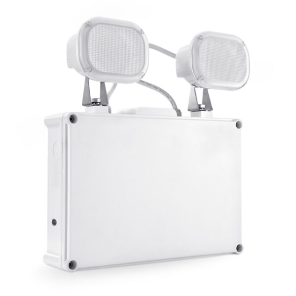 ST Twinspot Led 2x5W 700Lm emg fixture Non-Maintained IP65-testbutton Remote-Receiver 3 hours LifePo4 3.2V 6000mAh battery IP65
